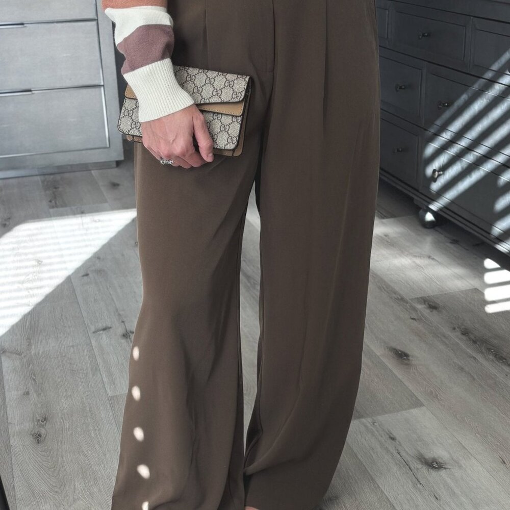 Women's Wide Leg Trousers | Pleated | Brown